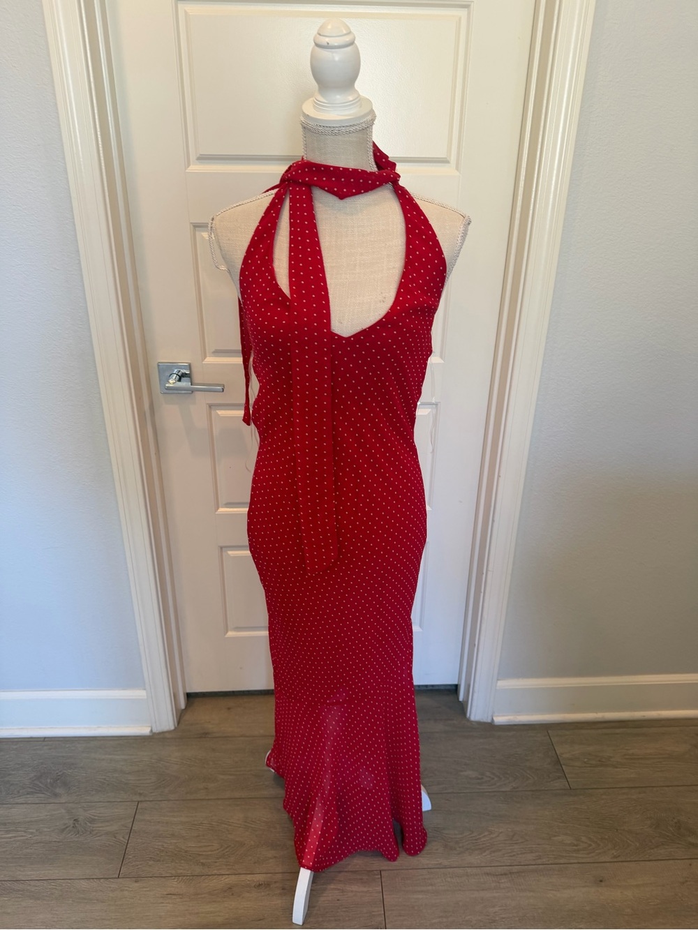 Red Polka Dot Halter Maxi Dress